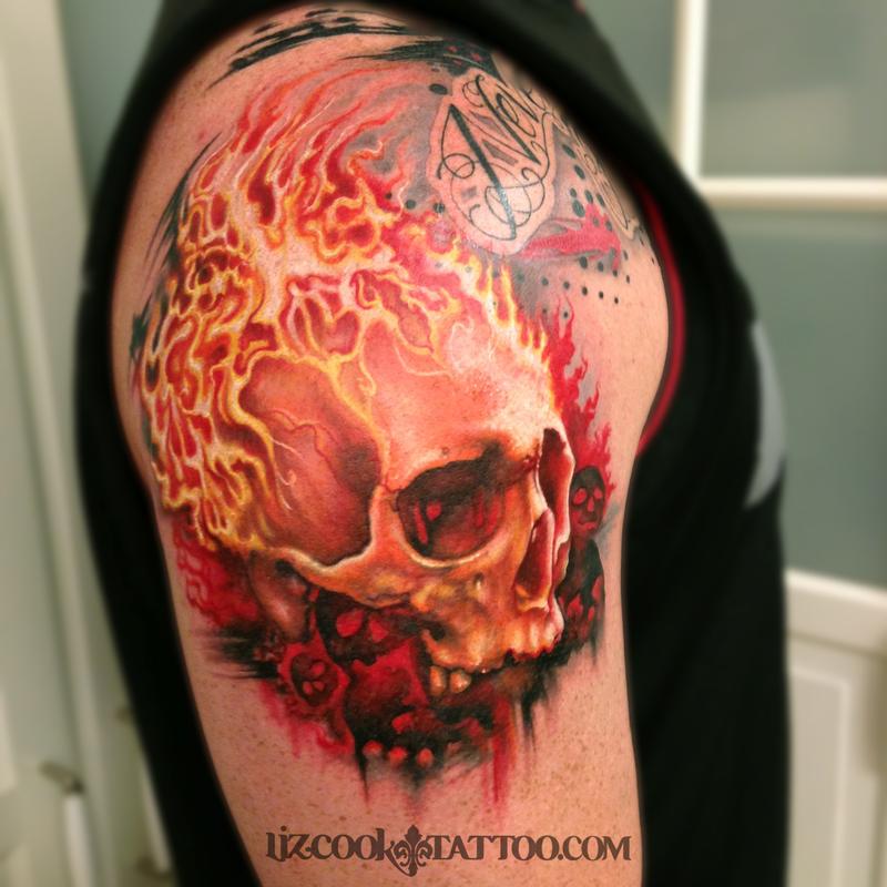 Burning Skull By Liz Cook Tattoonow